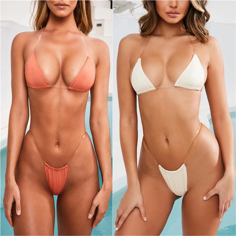 

Bikinis Set Sexy Brazilian Micro Bikini Mini Thong Swimsuit Maillot De Bain Femme 2021 Transparent Invisible Bra String Swimwear Swim Suit