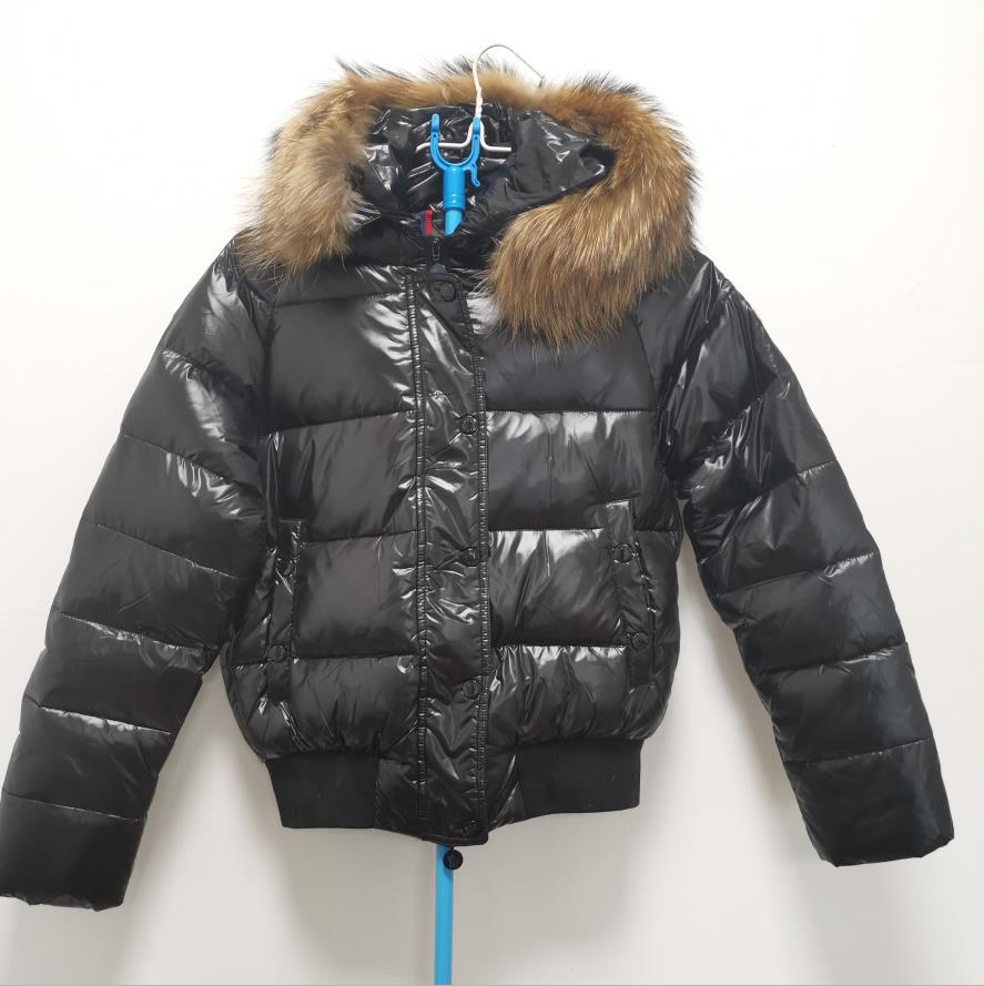 

Women Nylon Down Short Jacket Fur Designer Lady Warm Hooded Snap Button Zip Closure Outwear Fashion Girl Stand Collar Padded Coat, Bright red