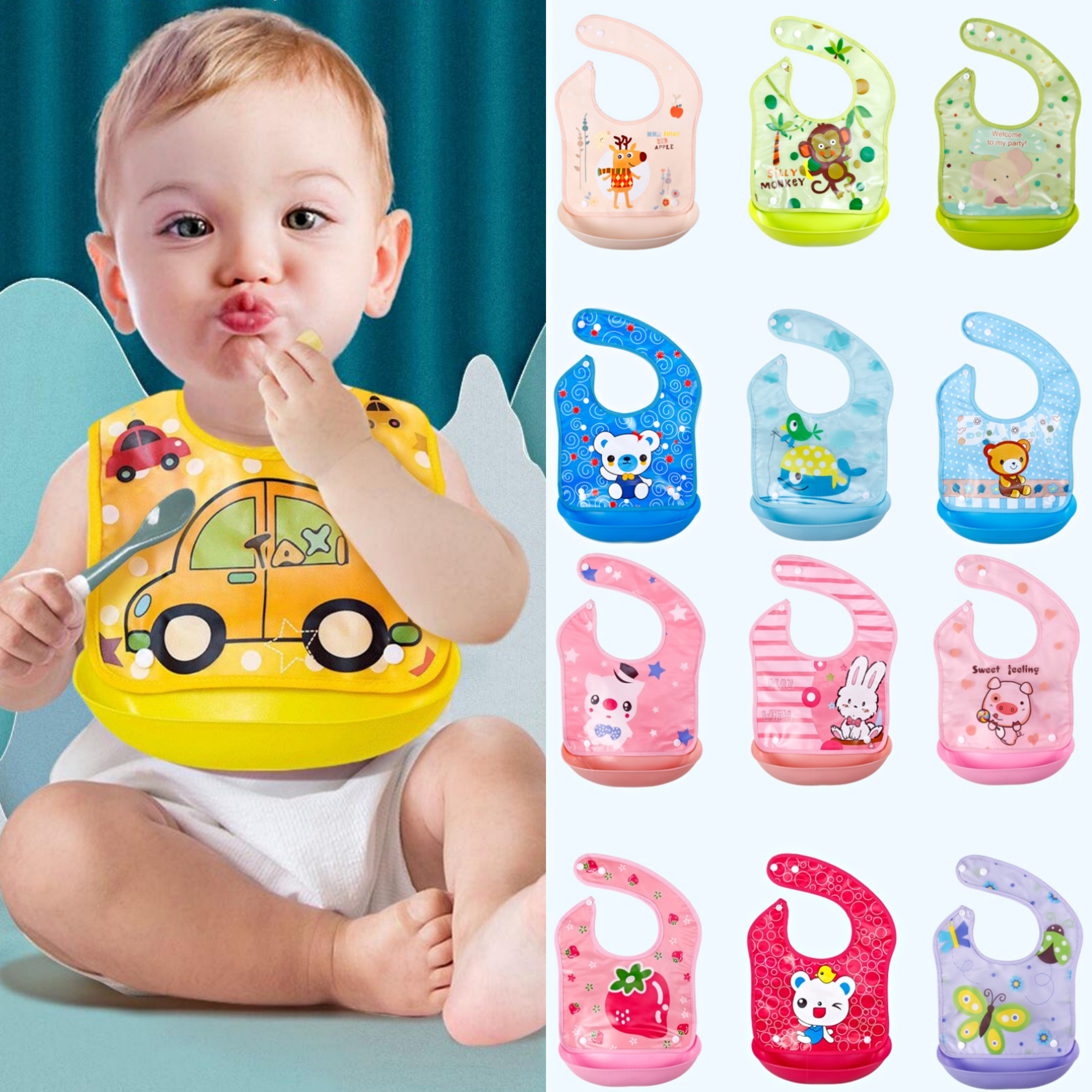 

Baby Kids Feeding PEVA Remove The Waterproof Bibs Burp Cloths 37x25.5cm
