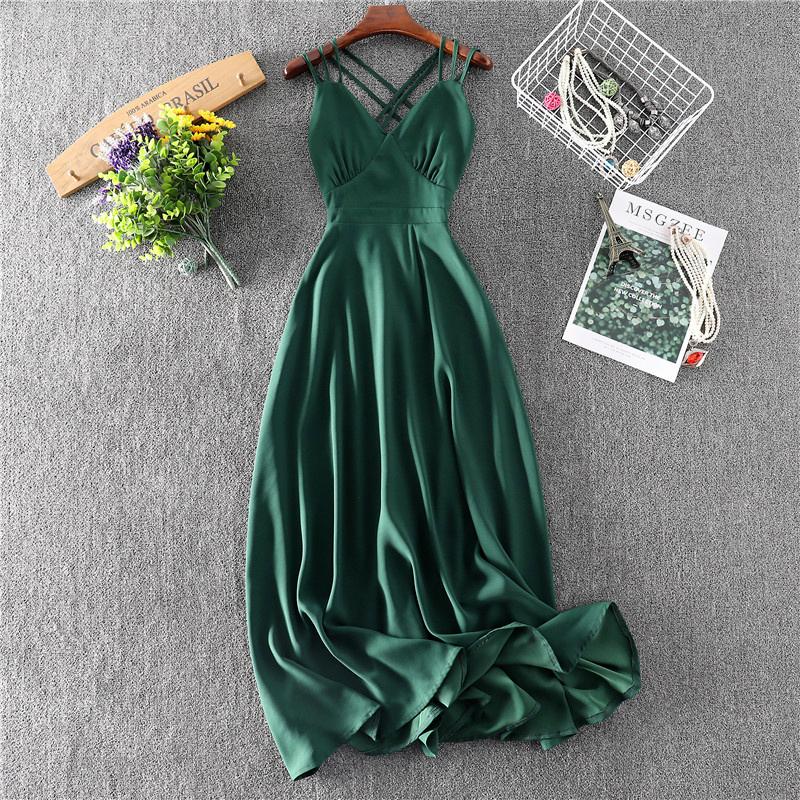 

Casual Dresses Green Long Summer Dress 2021 Women V Neck Party Sexy Backless Spaghetti Strap Maxi Beach Evening Prom Vestidos