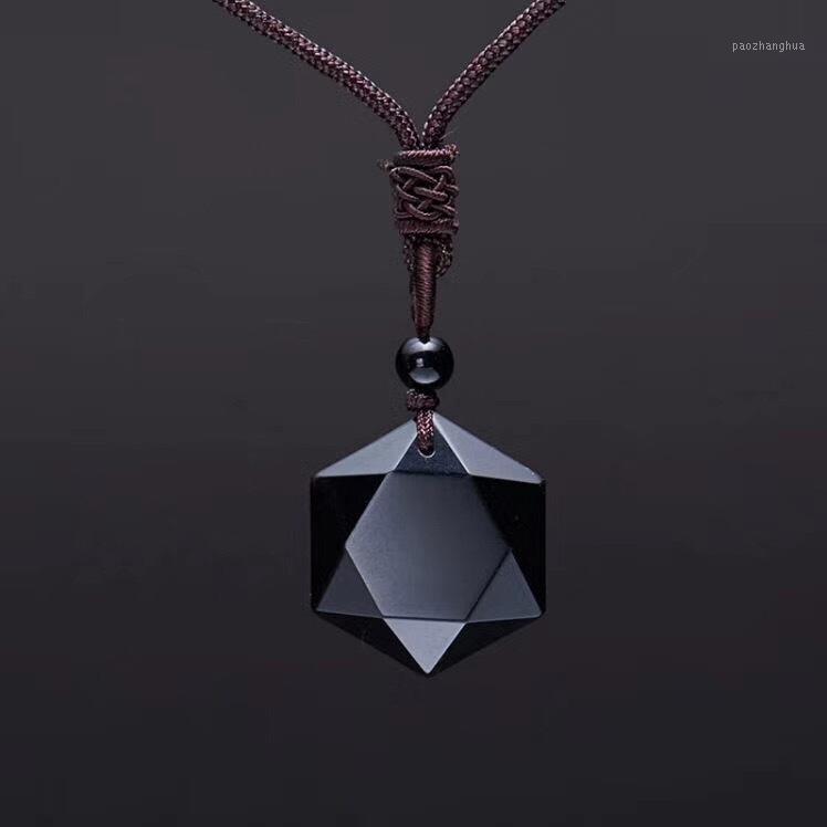 

Free Natural Obsidian Six Pointed Star Pendant Necklace Chains, Silver