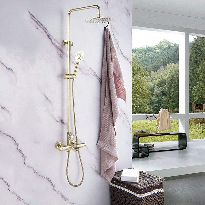 

2021 New Banho e Conjunto De Ouro Escovado Termosttica Banheiro Torneira Do Chuveiro Bronze Bath & Shower Faucet Definir, 9dkc