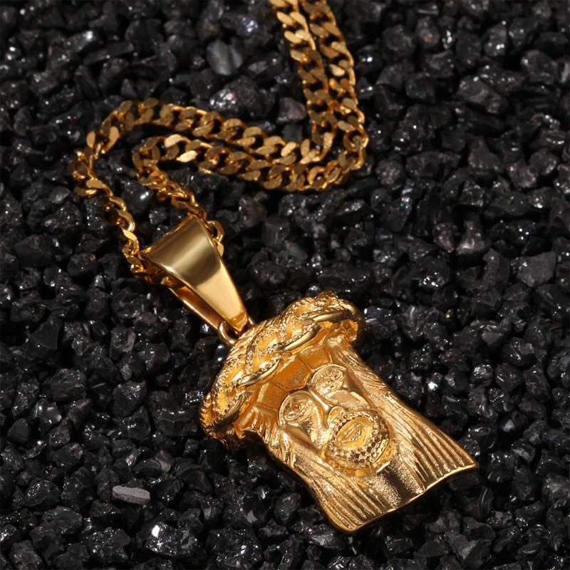 

Pendant Necklaces Hip Hop Gold Color Stainless Steel Jesus Piece Head Face Pendants Charm Chain For Men Christian Jewelry Accessories