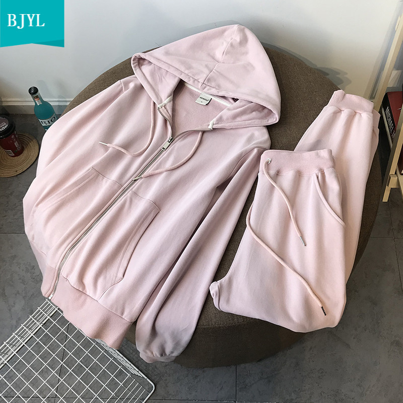 

Cotton Women's Autumn 2021 New Suit, Hooded Zipper Sweater Female + Ankle Banded Pants Two-piece Wholesale X2n5, Gray