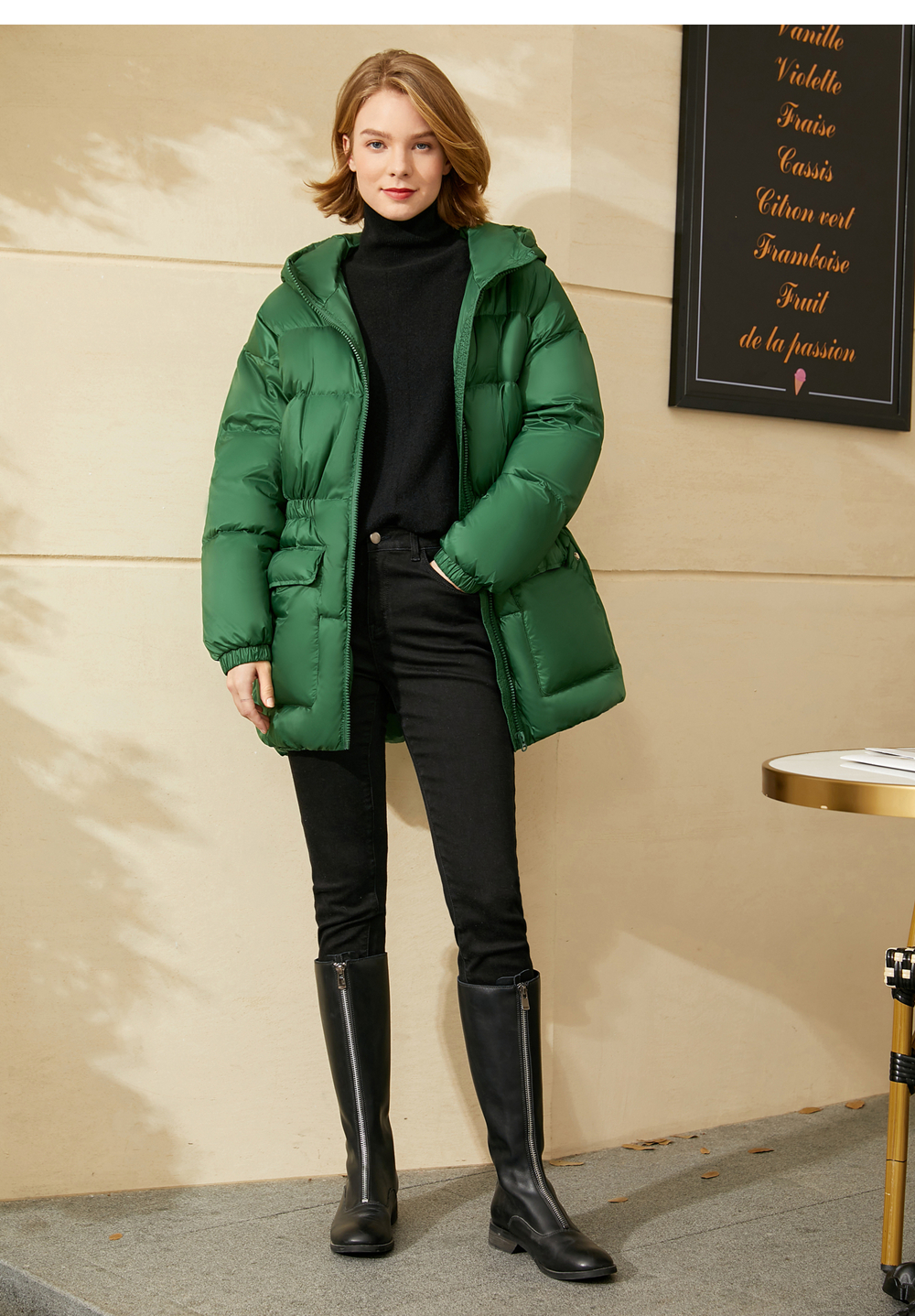 

2021 women's winter coat thick downs jacket pocket cotton warm waist middle long fashion quality on, White