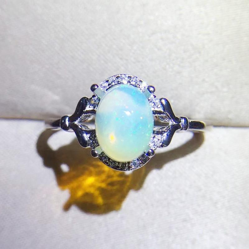 

Cluster Rings Per Jewelry Natural Real White Opal Classical Ring 6*8mm 0.8ct Gemstone 925 Sterling Silver Fine Q204219, Golden;silver