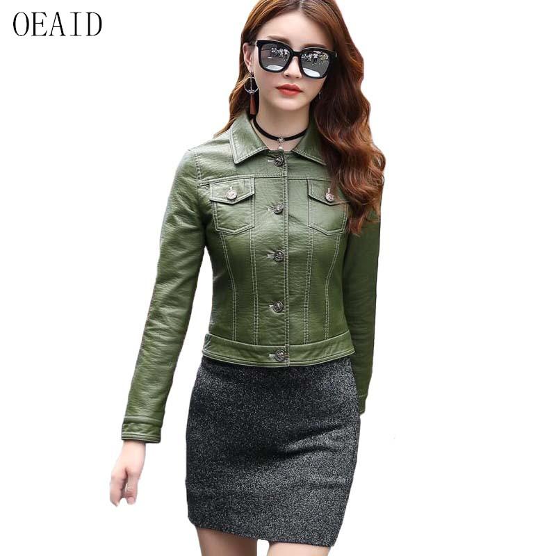 

OEAID Plus Size Motorcycle Leather Coat Women Spring 2021 New Ladies Leather Jacket Short Slim Clothing Female Outerwear, Black
