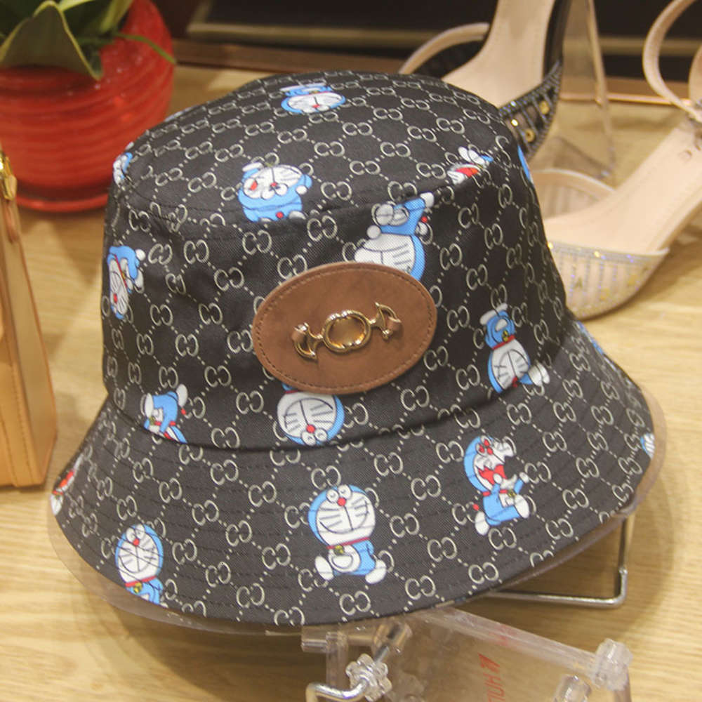 

double-G color fisherman's hat cartoon robot cat presbyopia G letter print sunshade and sunscreen show washbasin, Blue;gray