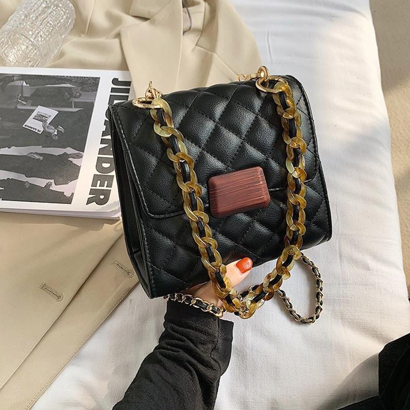 

Vintage Mini Women Shoulder Bags Designer Chains Messenger Crossbody Bags Luxury PU Leather Small Handbag Purses Female Bolso, Black