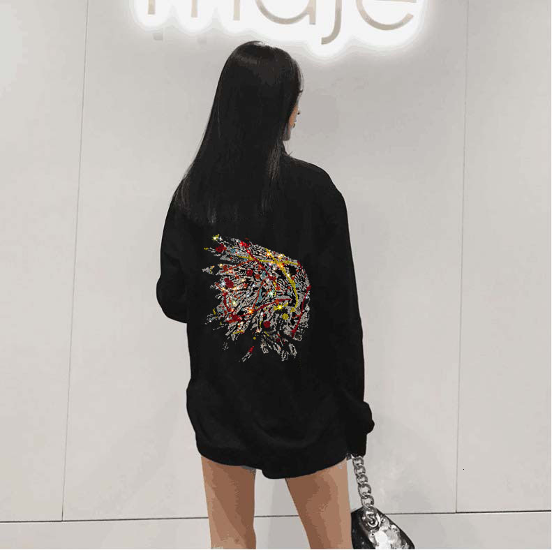 

2021 New Hoodies Tops Rock Diamond Brocade Hot Women Dropshipping Korean Clothing Women's Design Loosely Qk0g, As shown in the figure