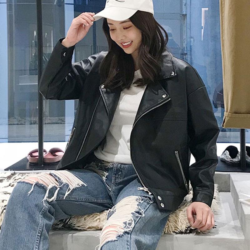 

Women's Leather & Faux Spring Autumn PU Jacket Women Teenages Clothes Womens Motorcycle Bomber Blazers 2021 Outerwear Coats, Black