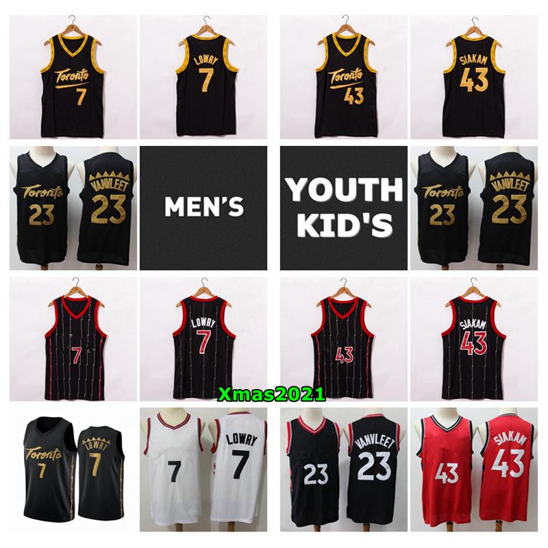 

2021 Mens Youth Kids Torontos Basketball Jersey Authentic Stitched Pascal 43 Siakam Kyle 7 Lowry Fred 23 VanVleet Kid Youth Jersey With Logo, Black;red