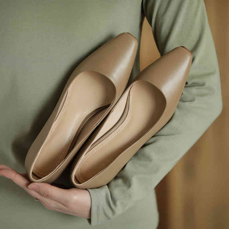 

Sandals genuine female leather shoes square toe slide casual thick heels fashion spring and autumn bombs size 34-43 handcrafted 6JQ7, 1# shoe box