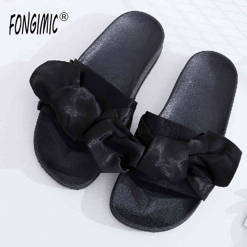 

Fongimic Women Summer Slippers Comfortable Solid Flat Sho Casual Simple Bow Tie Beach Slipper Green Black Pink