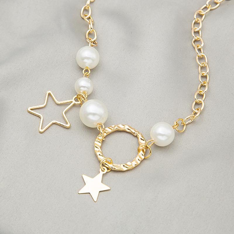 

Pendant Necklaces U-Magical Unusual Circle Shape Star Faux Pearl Asymmetric Necklace For Women Trendy Hollow Metal Chain Jewelry
