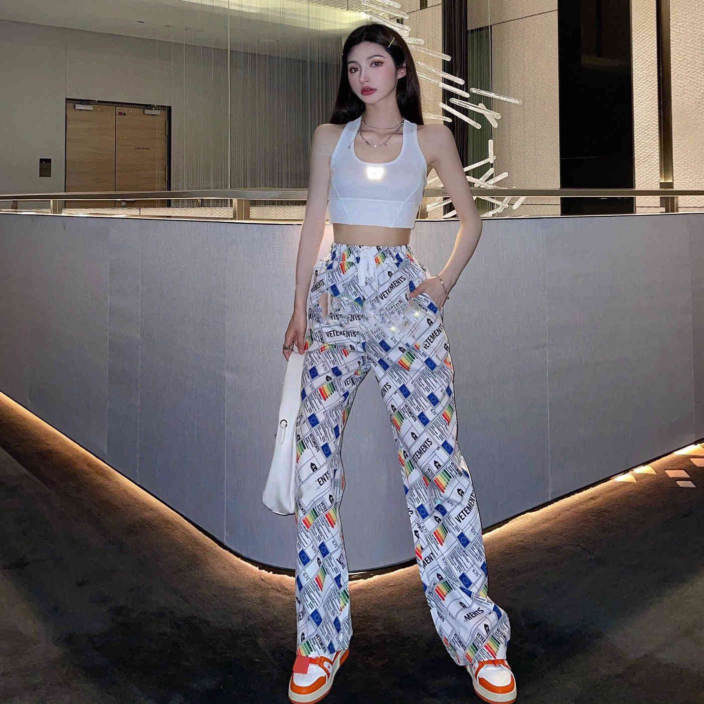 

Online 2021 summer new full print reflective wide leg pants, Floral