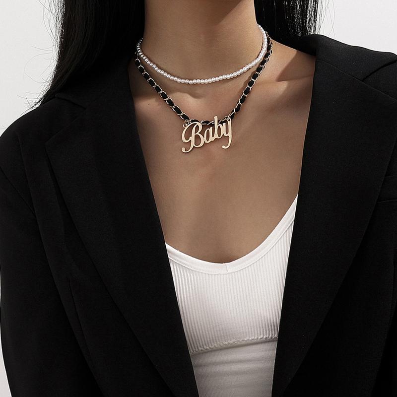 

Pendant Necklaces 2021 Trendy Vintage Goth Short Pearl Velvet Chain Choker Necklace For Women Piece Letter BABY Female Costume Jewelry