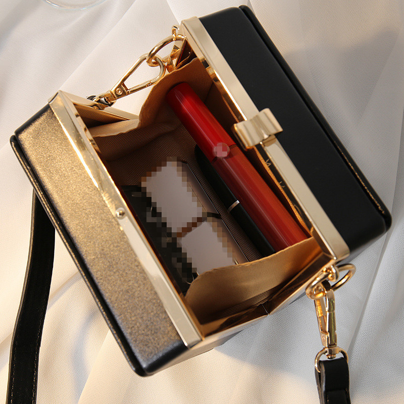 

Women's Metal Chains Purses Fashion Acrylic Mini Box Square Evening Clutch Bags, Black