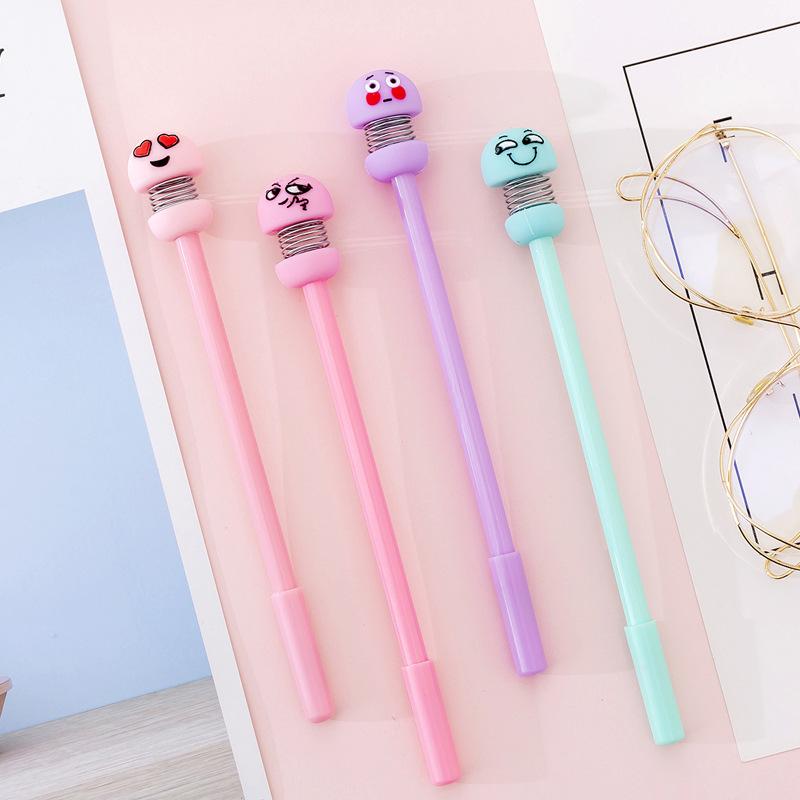 

4pcs Cartoon Spring Doll Pen Ballpoint 0.5mm Black Color Gel Ink Pens for Writing Novelty Stationery Office School Student A6061
