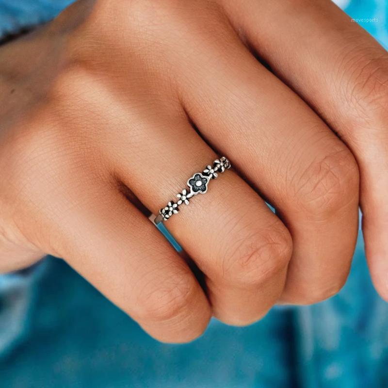 

Wedding Rings Cute Female Flower Adjustable Ring Charm Silver Color Thin For Women Promise Small Bride Open Engagement1