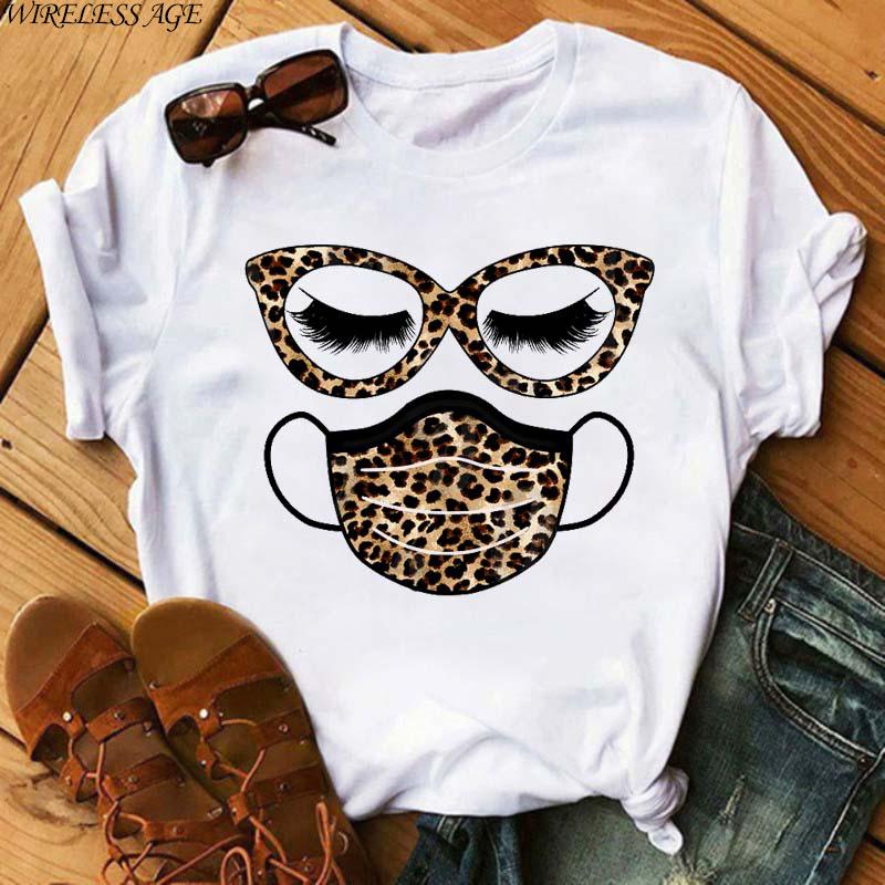

Women's T-Shirt WIRELESS AGE T Shirt Women Short Sleeve Mask Eyelashes Cotton Round Neck Print Loose Casual Tops Summer Fashion Wild, White16
