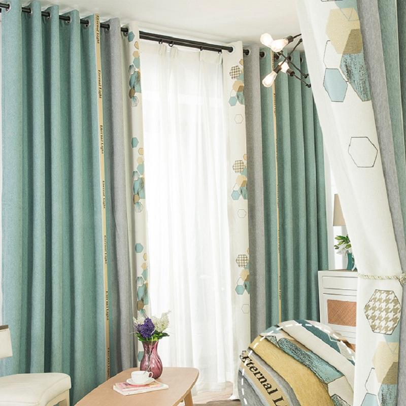 

Curtain & Drapes American Style Green Beige Seamless Stitching Custom Cotton And Linen Blackout Curtains Living Room Bedroom Fixed Width