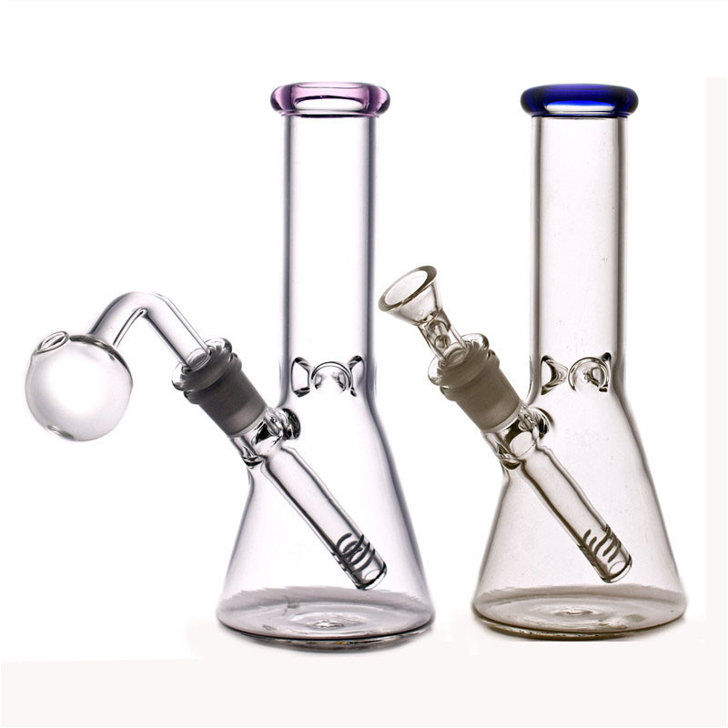 

1pcs 14mm beaker bong dab rig 8inch hand smoking water pipe recycler bubbler Hookah shisha with 90 degrees oil burner pipe and tobacco bowl