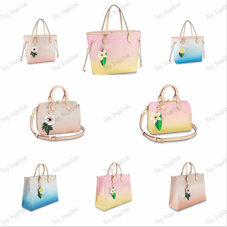 

Summer Women Tote bag By the pool series Gradient pastel Speedy 25 Fashion Onthego Handbags Flower decoration, Customize