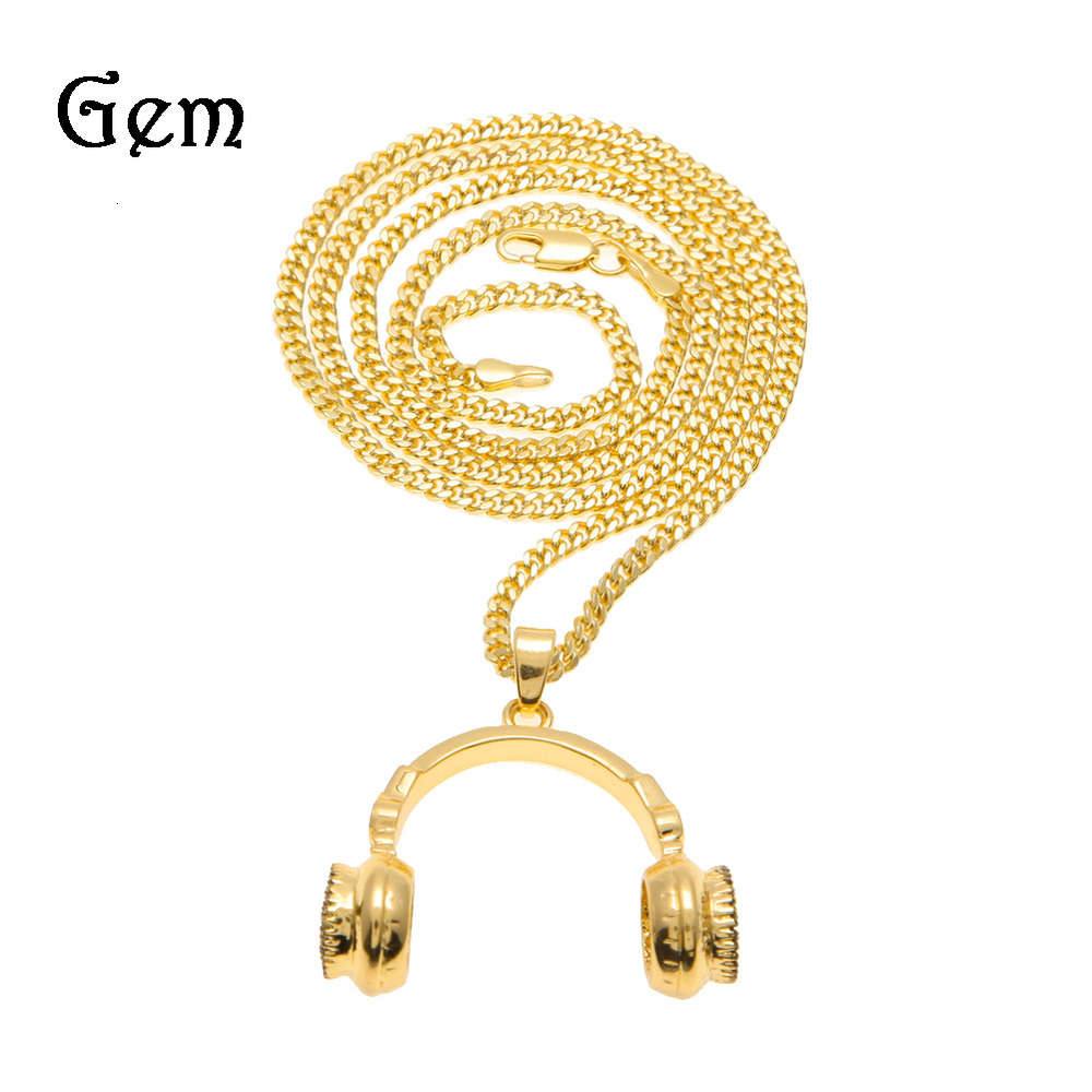 

New gold plated alloy earphone pendant men's hip hop Necklace