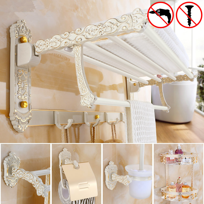 

2021 New Accessories Set Bathroom Shelf,towel Rack,paper Holder,toilet Brush Holder,hooks Carved Aluminum Bath Hardware Sets Zcd3