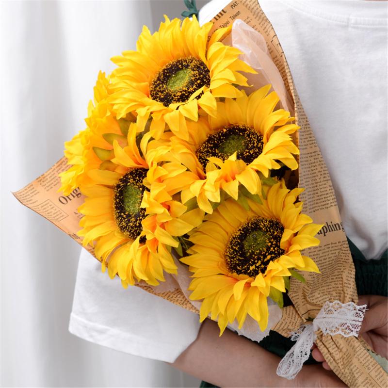 

Decorative Flowers & Wreaths 1Pc 50cm Sunflower Artificial Flower Bouquet Home Decor Simulation Aunflower Branch Silk Fake Wedding Decoratio, As pic