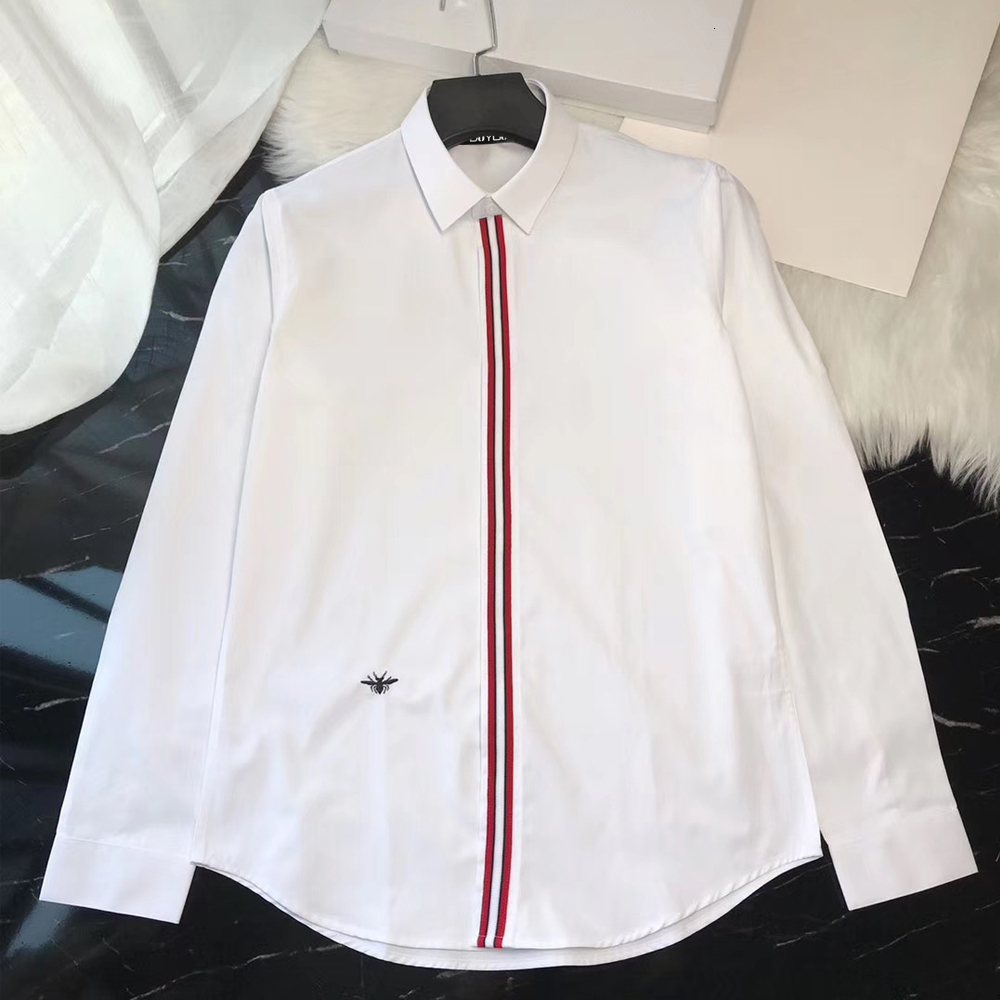 

2021 New Algodo Dos Homens Vestido Camisa Masculina Listrado Bordado Animal De Alta Qualidade Magro Ajuste Camisas Casuais Dy2292 C9se, White