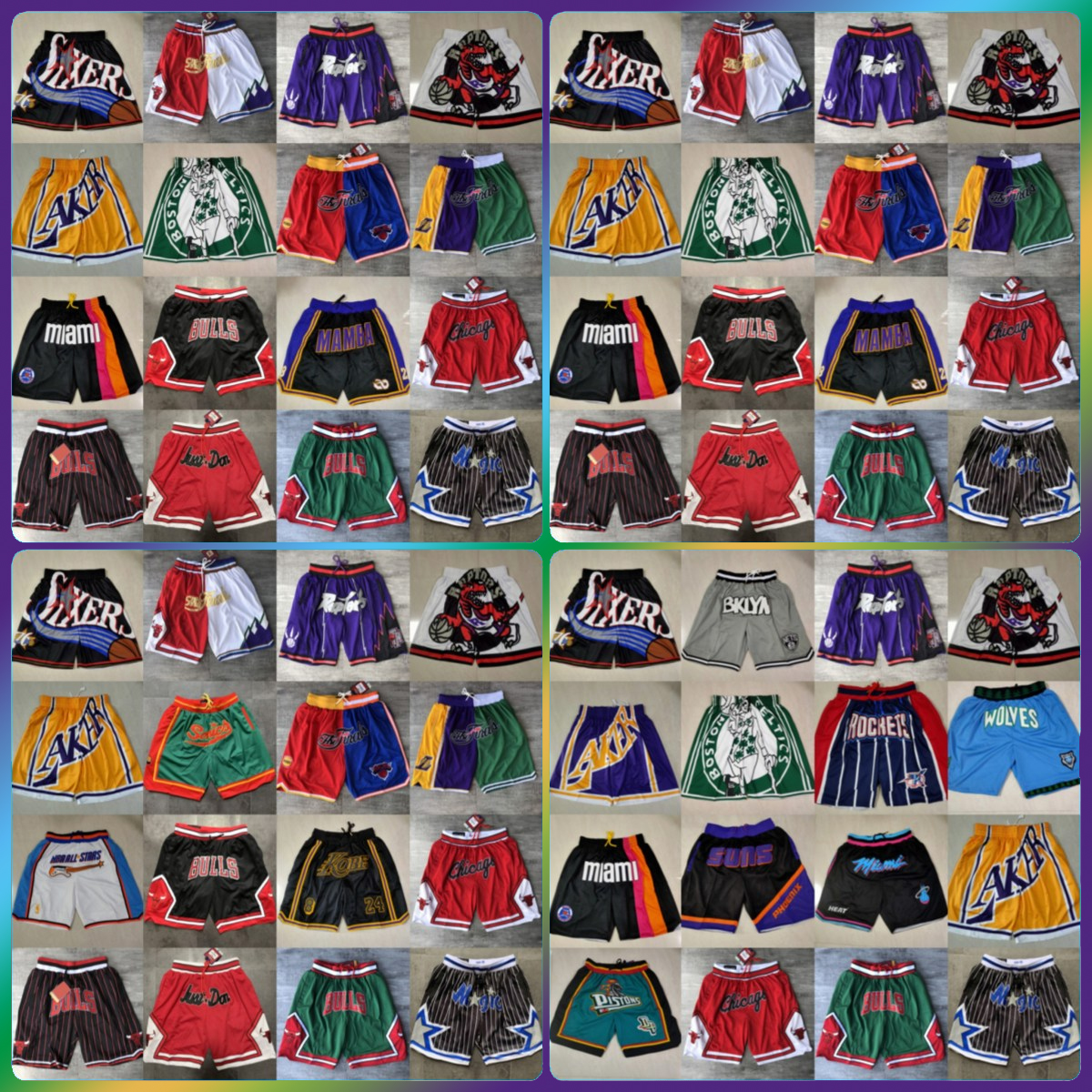 

Men Mesh Team Throwback Just Don Stitched Face Mesh Basketball Shorts pockets mitchell ness Pantalones de baloncesto Shorts xx2, Black