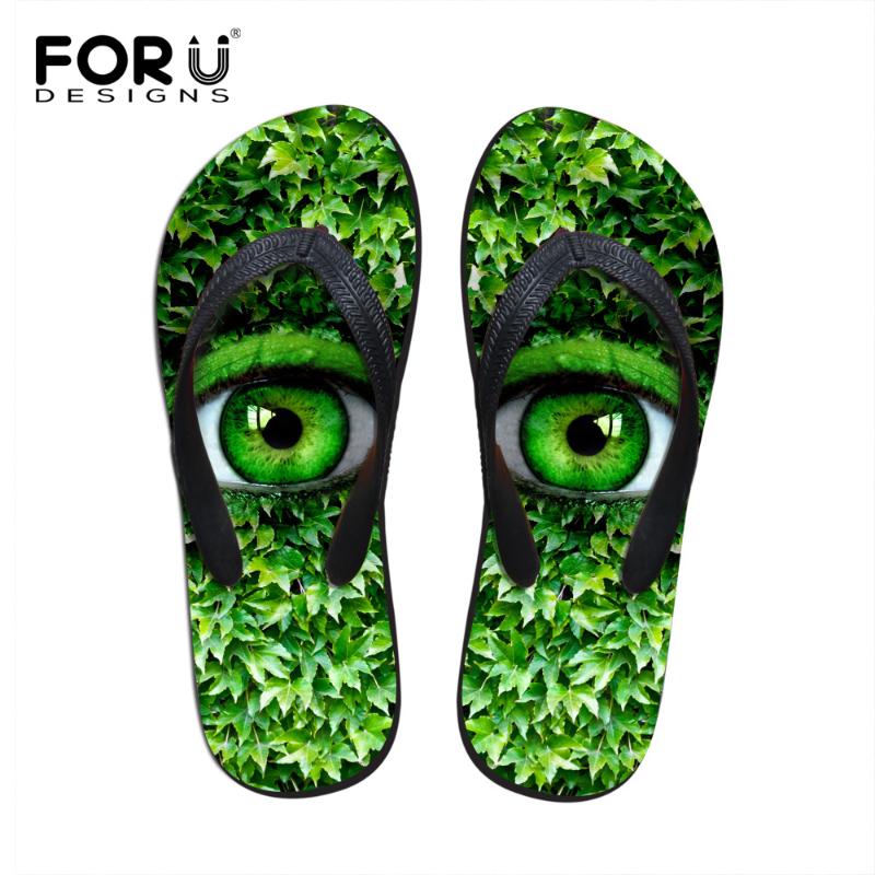 

Slippers FORUDESIGNS 3D Big Green Eyes Design Women's Summer Casual Sandals Fashion Rubber House For Ladies Women Flats Shoe, Black