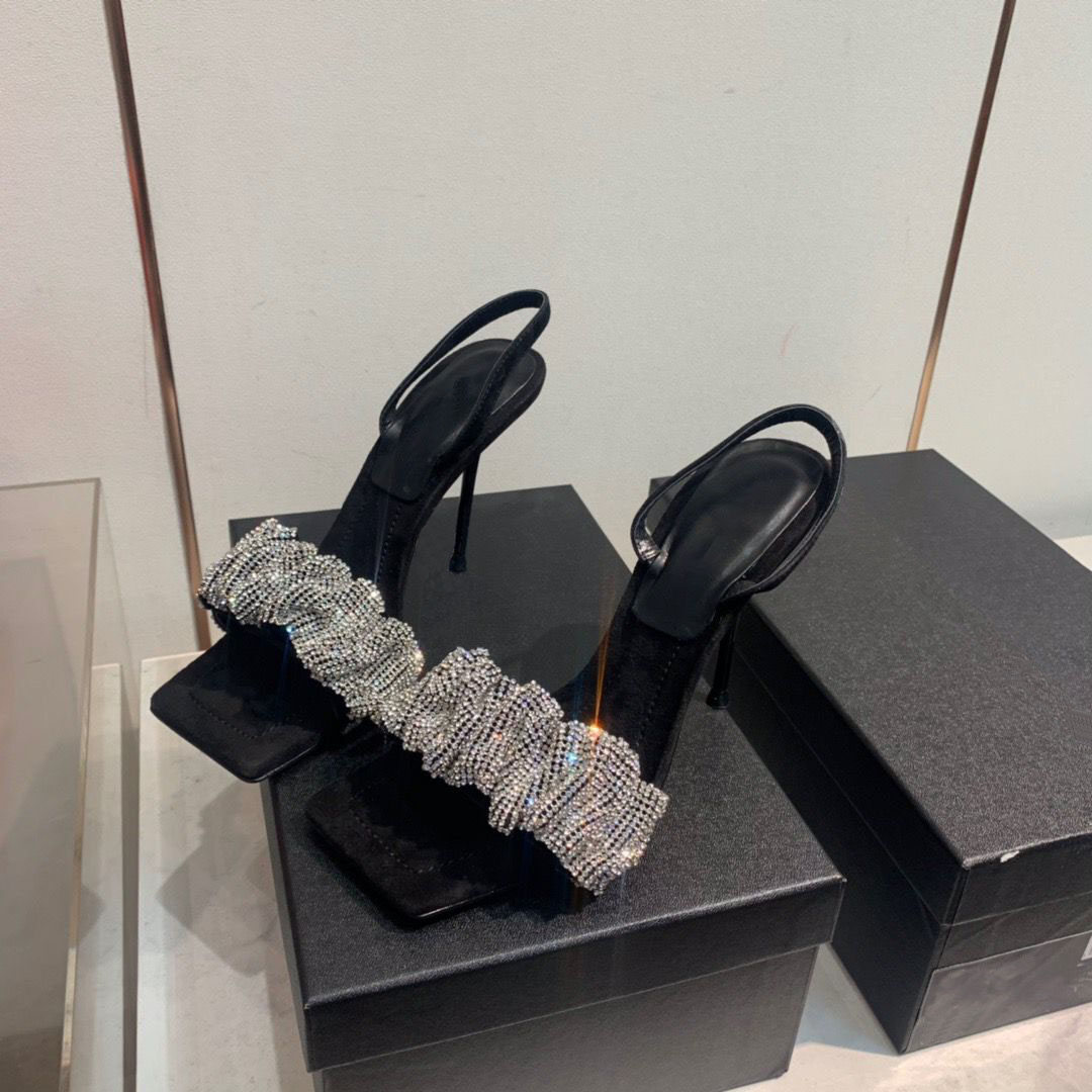 

2021 newEuropean Classic Luxury Style Women's Sandals Fashion Slippers Sexy sandal high heel Water drill decoration Style Crystal decoration, Silver