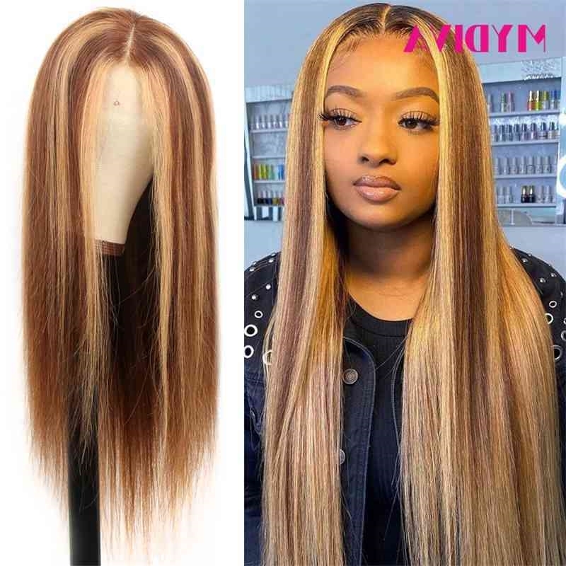

Pre Highlight Colored Straight Plucked 13x1 P4/27 Ombre Lace Front Human Hair Wigs For Black Women