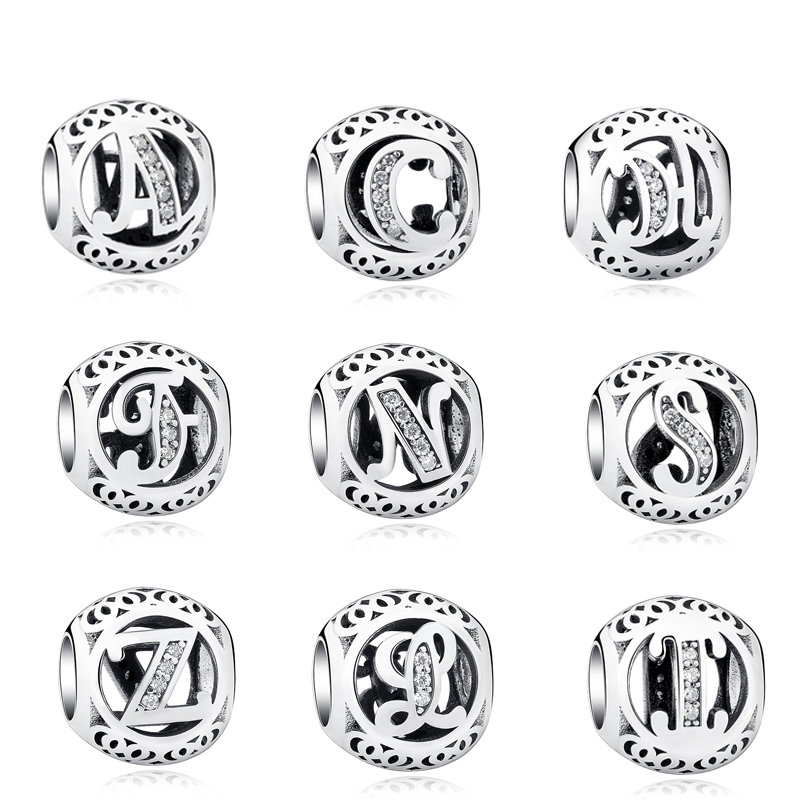 

ELESHE Fashion Jewelry Authentic Real 925 Silver Alphabet Letter A-Z Bijoux Bead Fit Original Charm Bracelet Necklace Q0531