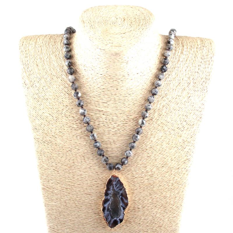 

Pendant Necklaces Fashion Natural Stone Amazonite Knotted Irregular Druzy Necklace Women Lariat