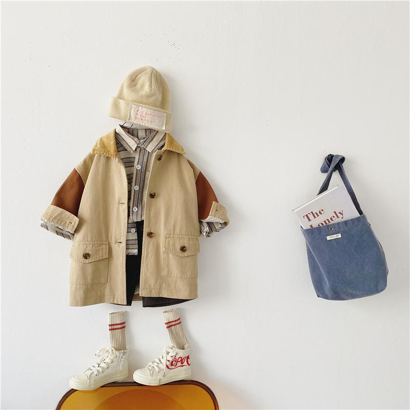 

Jackets MILANCEL 2023 Spring Boys Coat Turn-down Collar Kids Mid-length Children Clothes, Khaki