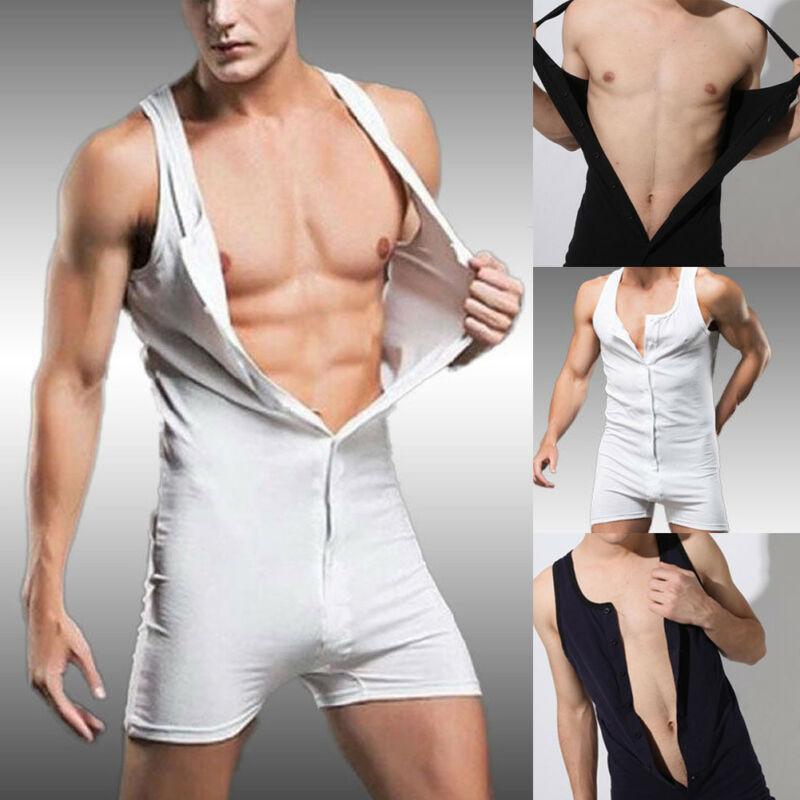 

Men's Tracksuits Meihuida Men Casual Sleeveless Solid Bodysuits Undershirt Bodysuit Body Cotton Underwear Shaper One Piece Button Shapewear, Gray