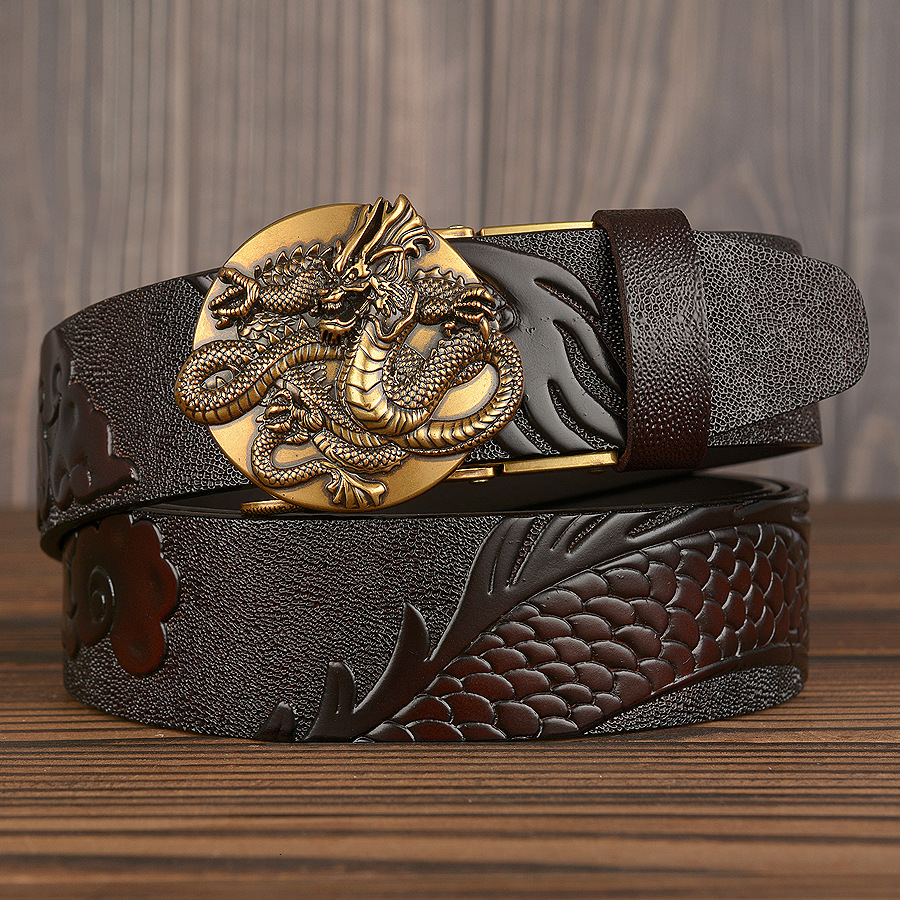 

2021 New Chinese Dragon Designer Belt for Luxury Cow Leather Men Waistband High Quality Businessmen Belts Automatic 6af9, Black