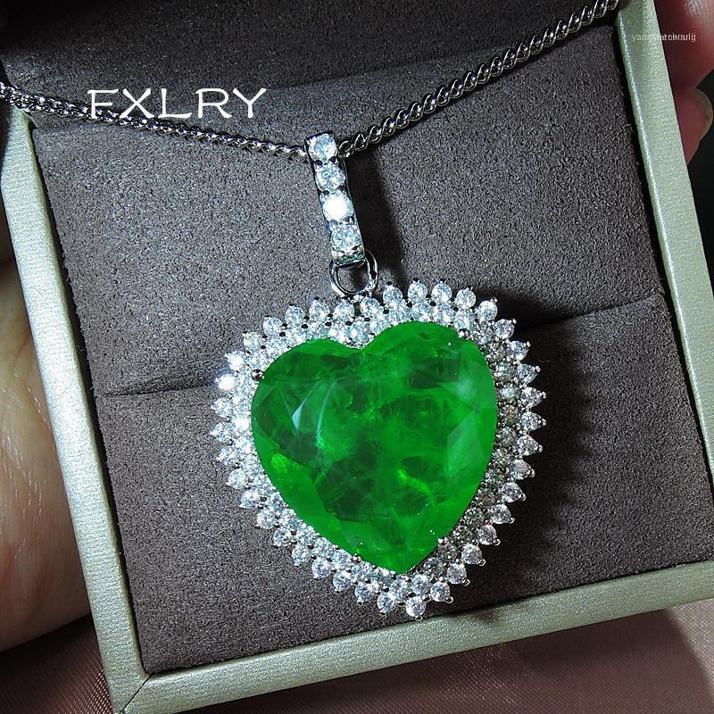 

Luxury Jewelry Cubic Zirconia Green CZ Large Pendant Necklace Love Heart-shaped Elegant Vintage Women's Necklace1