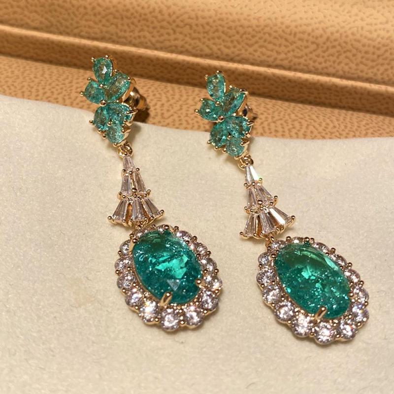 

Dangle & Chandelier Luxury Color Treasure Earrings Ocean Green Diamond Stud Retro Emerald Drop Pear-Shaped Long, Silver