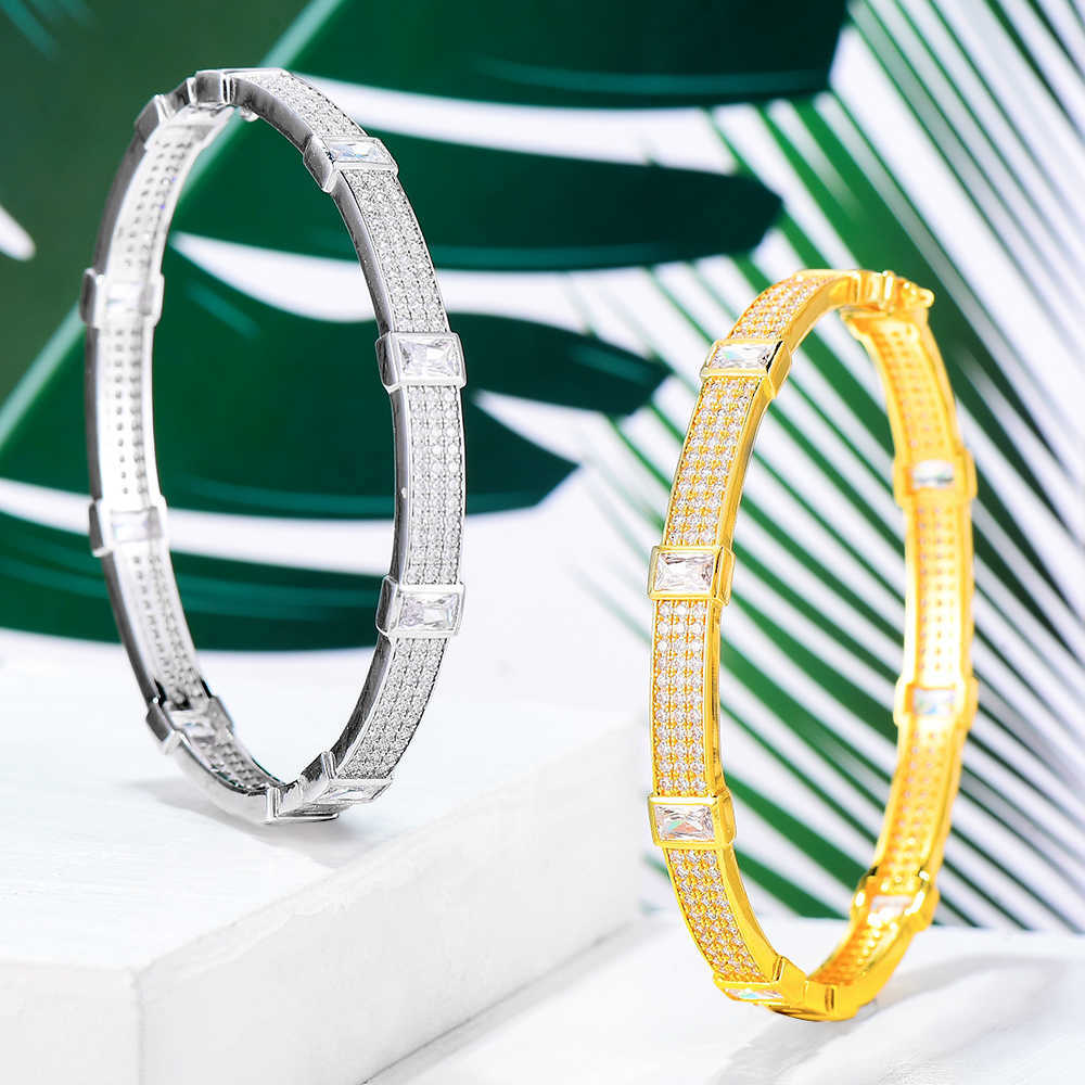 

Godki Trendy Luxury Stackable Bangle Cuff for Women Wedding Full Cubic Zircon Crystal Cz Dubai Silver Color Party Bracelet 2020 Q0722