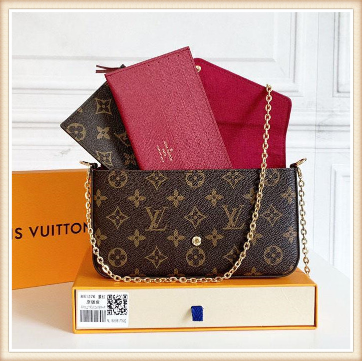 

PU Real leather 40718 favorite luxury handbag fashion crossbody women bag favorite design chain clutch leather LV Louis Vitton, Red;black