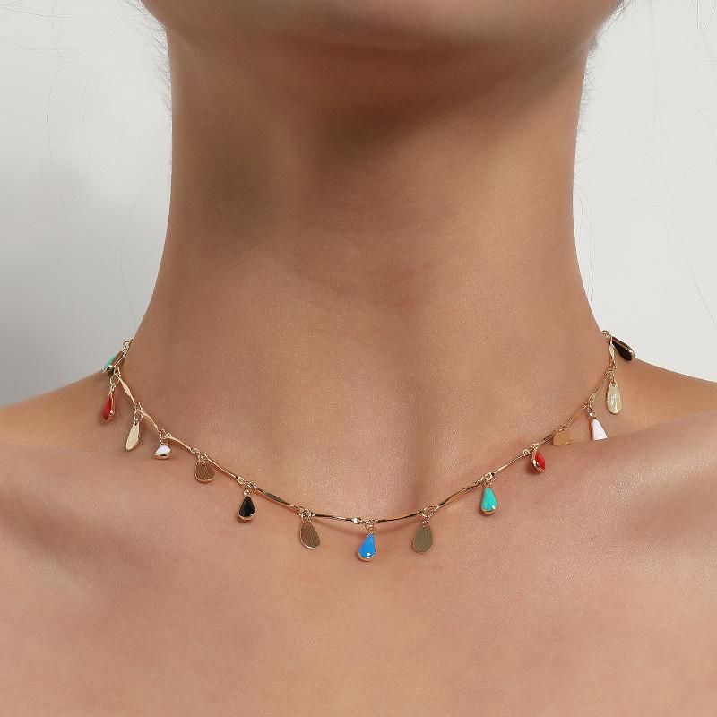 

Pendant Necklaces 2021 Charm Gold Color Enamel Teardrop Choker For Women Fashion Creative Colorful Geometric Clavicle Collar Accessory