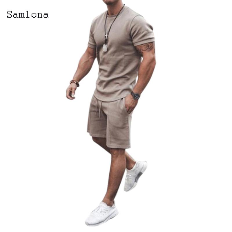 

Summer Short sleeve Men's Tracksuits Two-piece Sportsuits Men Sweat Casual Suit Solid color T Shirt Short-Pants, 1picture color