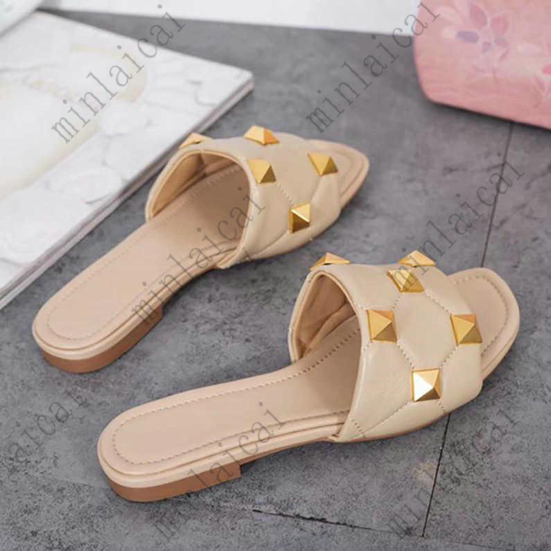 

Italy Brand Garavani Slipper Roman Stud Leather Slides Sandal Womens Designer Shoes Luxury Slippers Flip Flops Ladies Sandals Floral Brocade Beach Scuffs, No shoes