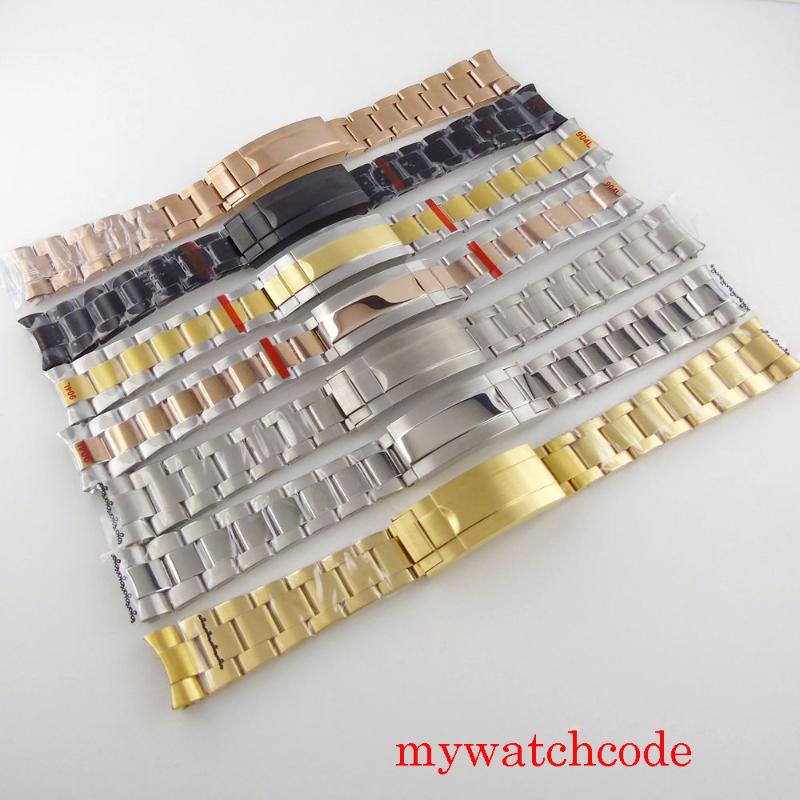

Watch Bands 20mm Width 904L Oyster Stainless Steel Bracelet Black PVD Gold Plated Deployment Buckle Wristwatch Parts