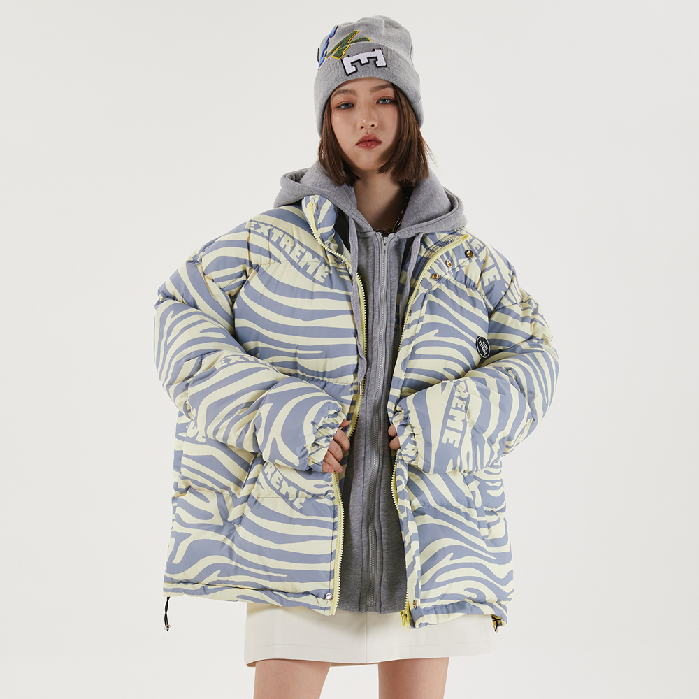 

2021 New Parkas Women Winter Streetwear Fashion Spliced Print Down Jacket Thick Warm Parka Female Loose Hip Hop Hooded Cotton Coat Qp0c, Pink